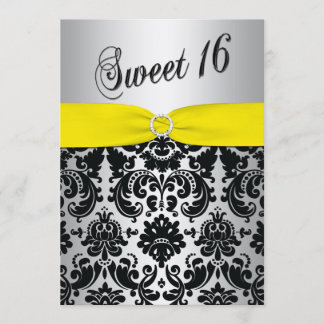 Amarillo, plata, invitación negra del dulce 16 del