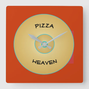 Amarillo rojo brillante con pizza Textos > Relojes