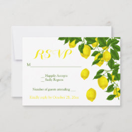 Amarillo RSVP Watercolor Lemons Boda verde