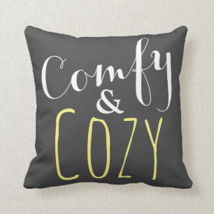 Amarillo y gris - Cojín decorativo acogedor de la