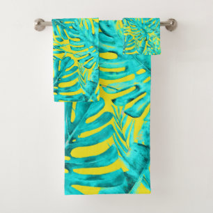 Amarillo y turquesa hojas de palma tropical isla 