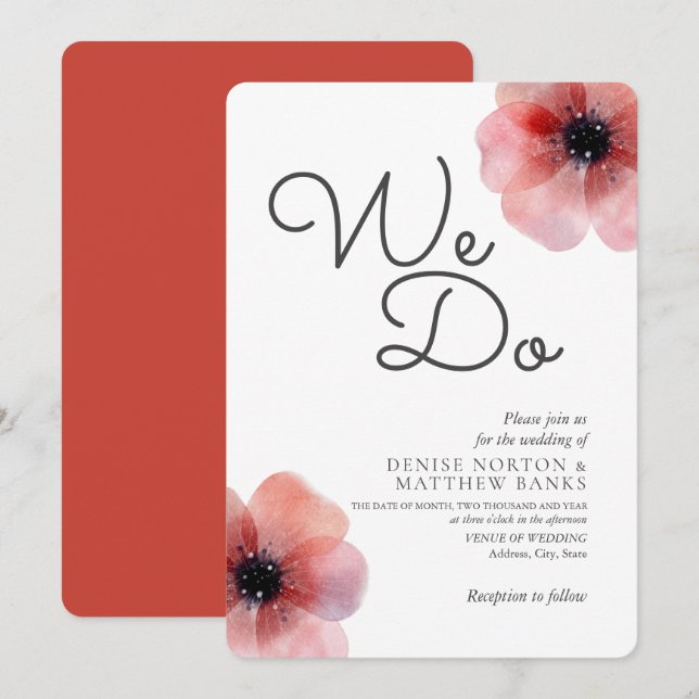 Amaripos de Papel de Seda Invitación de Boda (Anverso / Reverso)