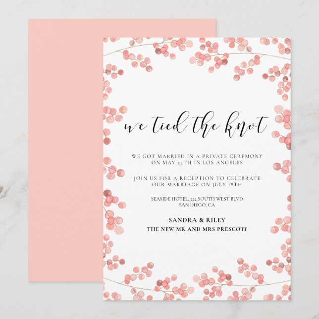 Amarramos el nudo invitación boda floral rosa (Anverso / Reverso)