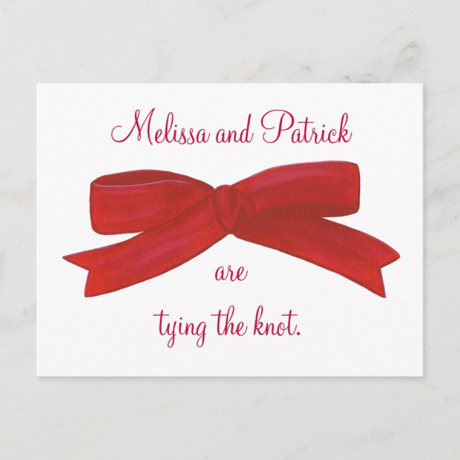 Amarrándose el nudo Red Bow Wedding Invitación pos (Anverso)