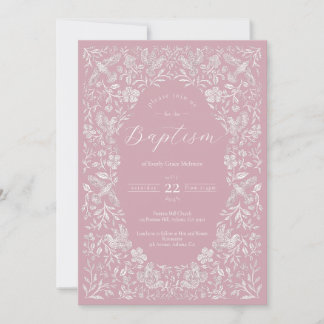 Amarre floral rosa Baptismo Invitación