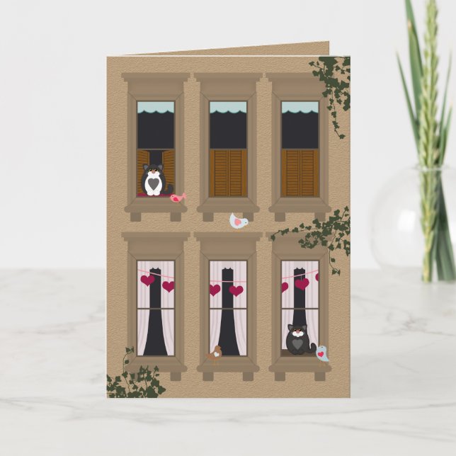 Amas y gatos Brownstone Windows Valentine (Anverso)