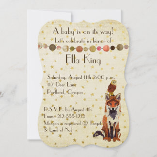 Amber Fox & Owl Stars Invitación al bebé