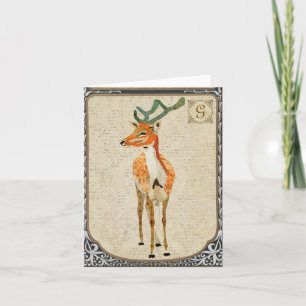 Amber Stag Monograma Vintage Notecard