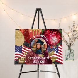 Ambience Red Disco Ball Bandera USA Bienvenidos