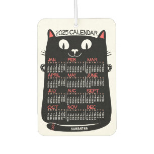 Ambientador 2025 Año Calendario Mensual Gato negro de mediados