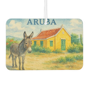 Ambientador Acuarela de burro de Aruba y casa Cunucu