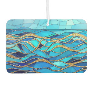 Ambientador Arte de mosaico azul y dorado del mar de olas