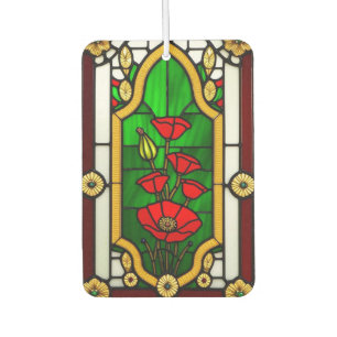 Ambientador Arte de vidrio emplomado elegante Flor Roja