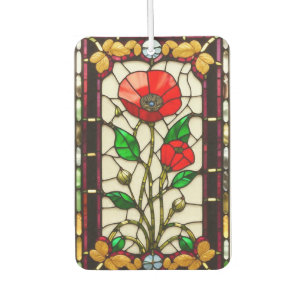 Ambientador Arte de vidrio emplomado elegante Flor Roja