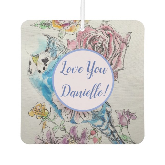 Ambientador Azul Budgie arte floral Flor Aire de coches Freshe (Anverso)