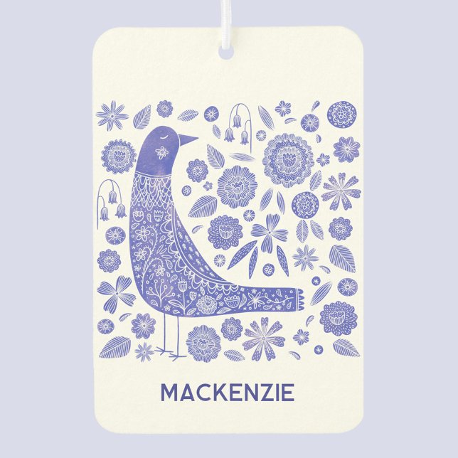 Ambientador Azul y blanco escandinavo personalizado (Scandinavian Bird Blue and White Personalilzed Air Freshener)