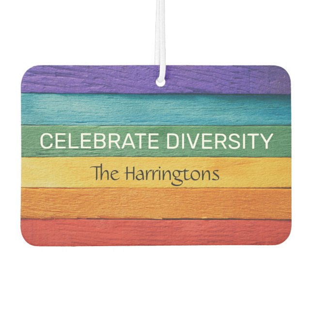 Ambientador Bandera arcoiris texturizada con textura de madera (Anverso)