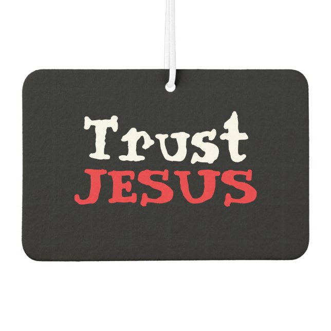 Ambientador Blanco negro rojo "Trust JESUS" cristiano (Anverso)