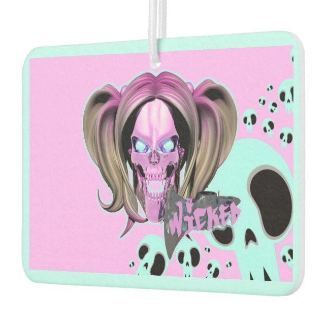 Ambientador Blox3dnyc.com Diseño de dama malvada. Rosa/Cian. (Izquierda)