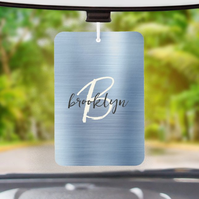 Ambientador Blue Brushed Metal Black White Script Monogram  (Subido por el creador)