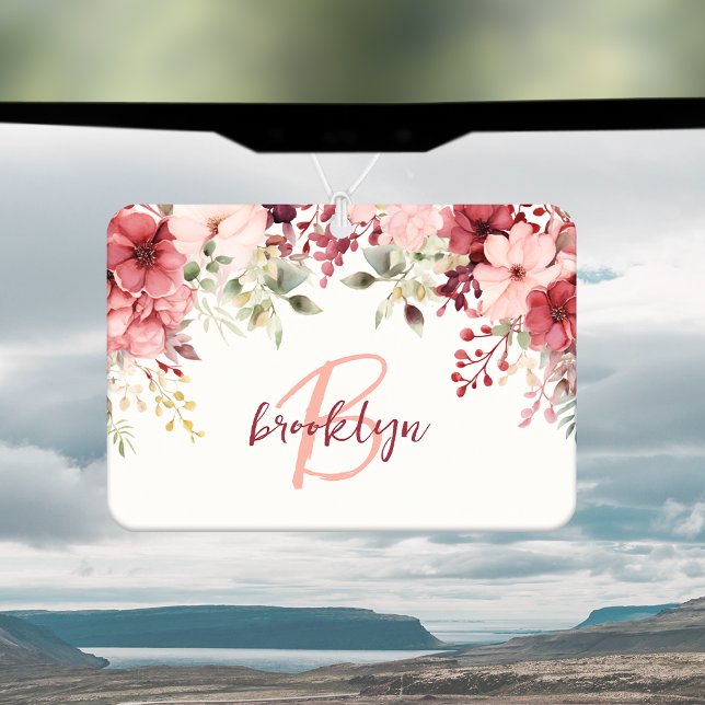 Ambientador Blush Pink Burgundy Floral Script Monogram (Subido por el creador)