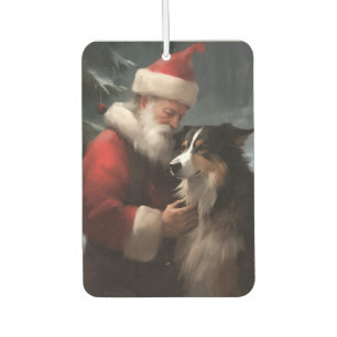 Ambientador Border Collie con Santa Claus Festivo de Navidad