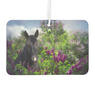 Ambientador Caballo negro con flores moradas