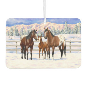 Ambientador Caballos Appaloosa De La Bahía Marrón En Nieve