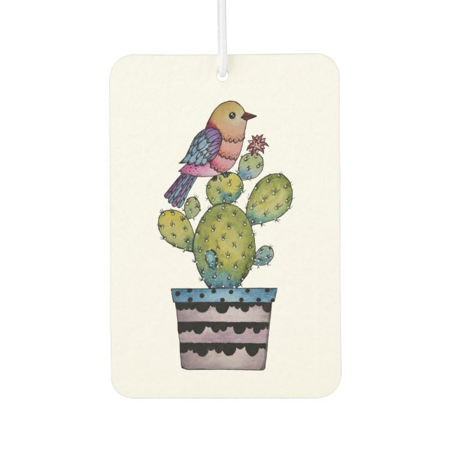 Ambientador Cactus Y Ave Arcoiris En Acuarela (Anverso)