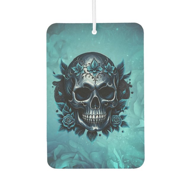 Ambientador Calavera azul oscuro con rosas. (Anverso)