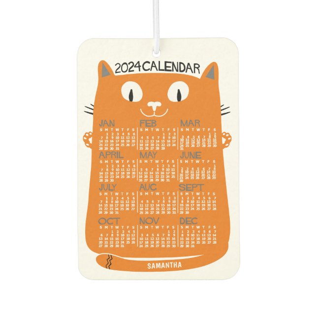 Ambientador Calendario Mensual de 2024 Años Naranja Cat de med (Anverso)