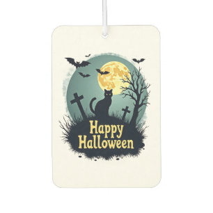 Ambientador Camiseta Feliz Halloween con Gato en Cementerio -