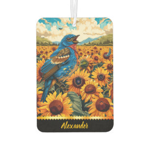 Ambientador Canto de Bluebird entre girasoles al amanecer