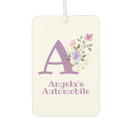 Ambientador Carta más nombre con un diseño floral Coche