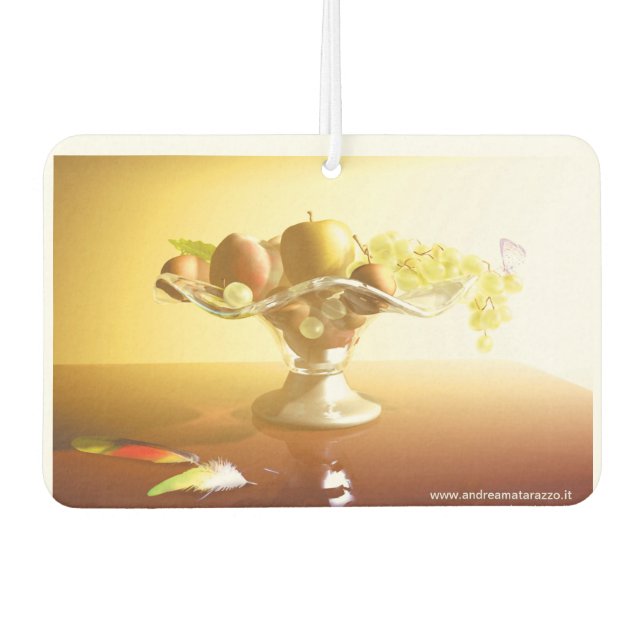 Ambientador Cesta de vidrio con frutas y mariposa (Anverso)