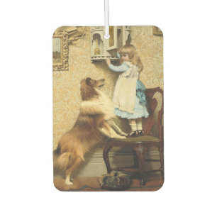 Ambientador Chica Vintage y Arte de Perro Sheltie Lugar Secret