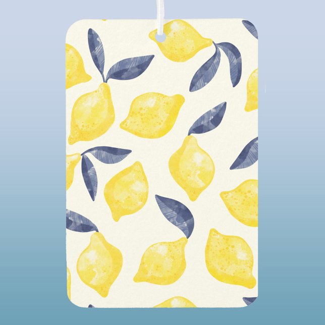 Ambientador Citruro de patrón limón de color agua (Blue and yellow watercolor citrus lemon pattern air freshener for your vehicle)