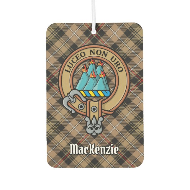 Ambientador Clan MacKenzie Escudo sobre Brown Hunting Tartán (Anverso)