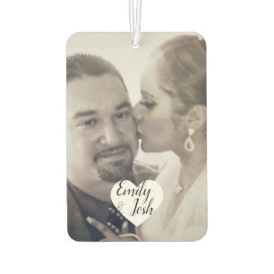 Ambientador con foto de pareja en forma de corazón