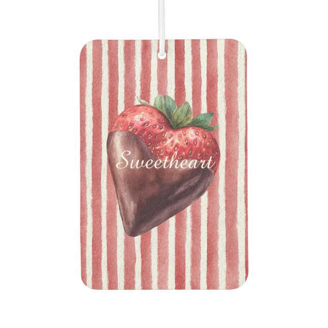 Ambientador Corazón de Chocolate Fresa Rayas Rojas Blancas  (Anverso)