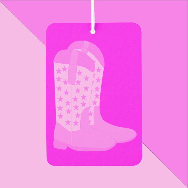 Ambientador Cowboy Boots Stars fondo rosado (An air freshener with a pair of cowboy boots with stars done in various shades of pink.)