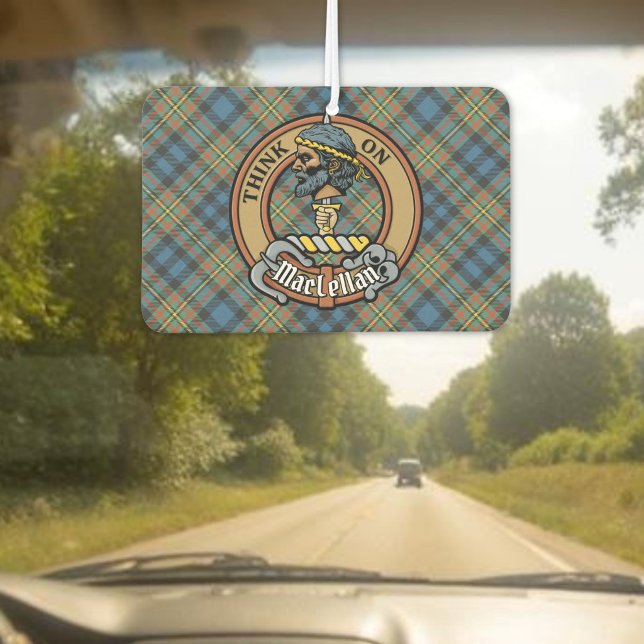 Ambientador Crest de Clan MacLellan sobre antiguo tartán (Subido por el creador)