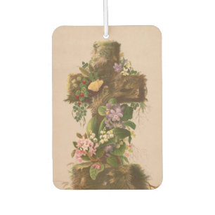 Ambientador Cruz floral rústica vintage, tarjeta de Pascua,