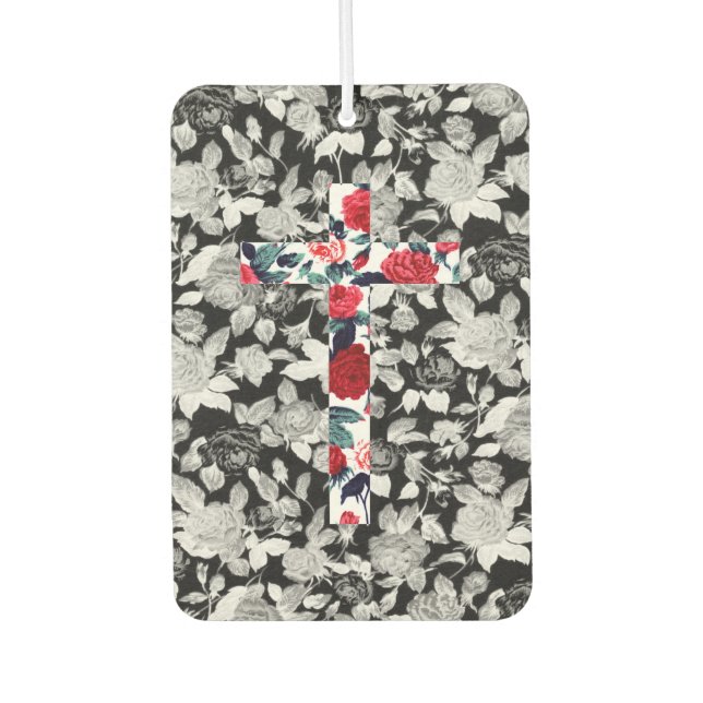 Ambientador Cruz Roja y Patrón floral blanco y negro (Anverso)