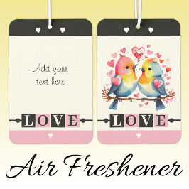 Ambientador Custom text lovebirds romantic Valentine pink
