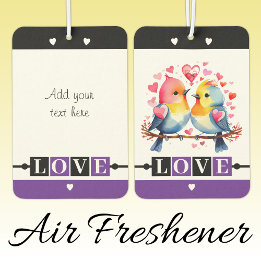 Ambientador Custom text lovebirds romantic Valentine purple