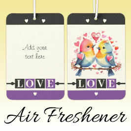 Ambientador Custom text lovebirds romantic Valentine purple