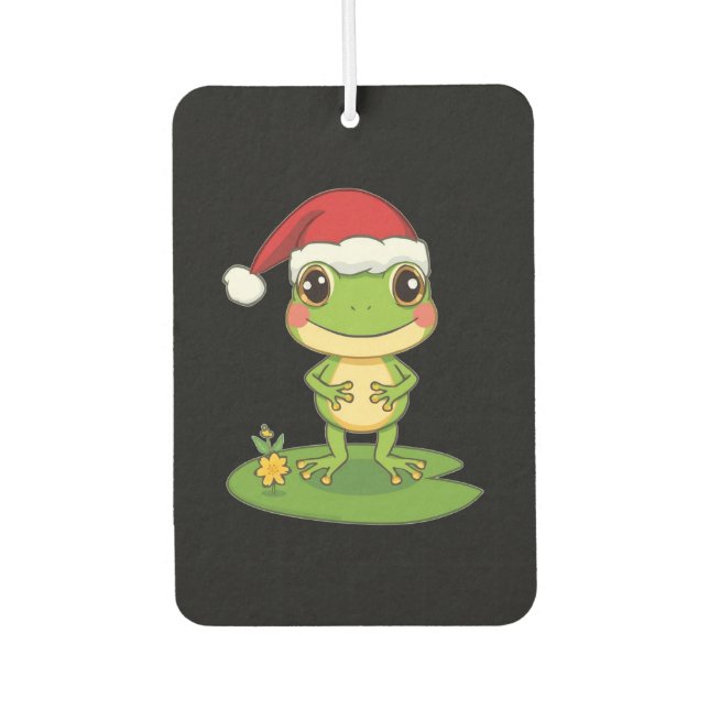 Ambientador Cute Cartoon Frog Character Wearing a Santa Hat on (Anverso)