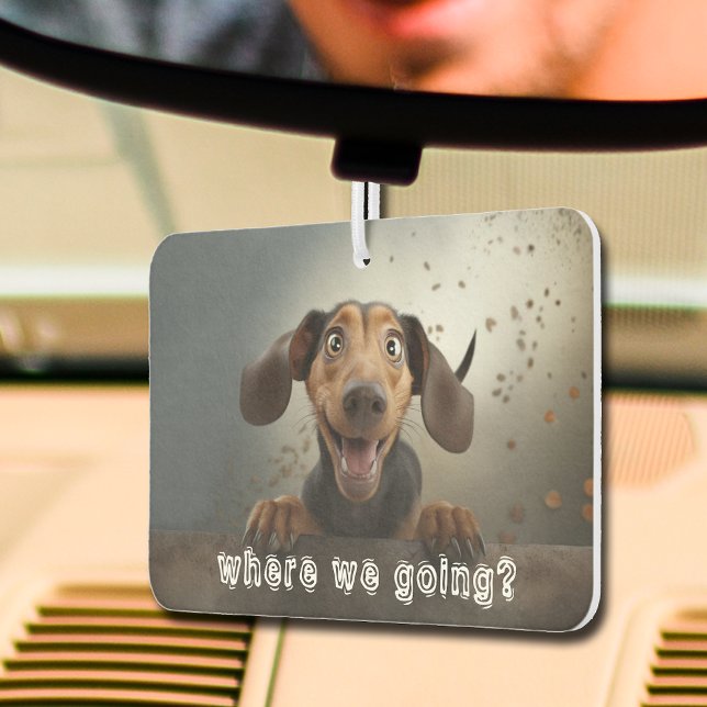 Ambientador Cute Dog Photo Car Air Freshener ("Where we going?" cute dog photo car air freshener - you can change to a photo of your dog!)