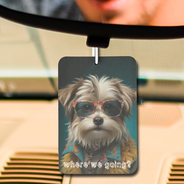 Ambientador Cute Dog Photo Car Air Freshener ("Where we going?" cute dog photo car air freshener - you can change to a photo of your dog!)